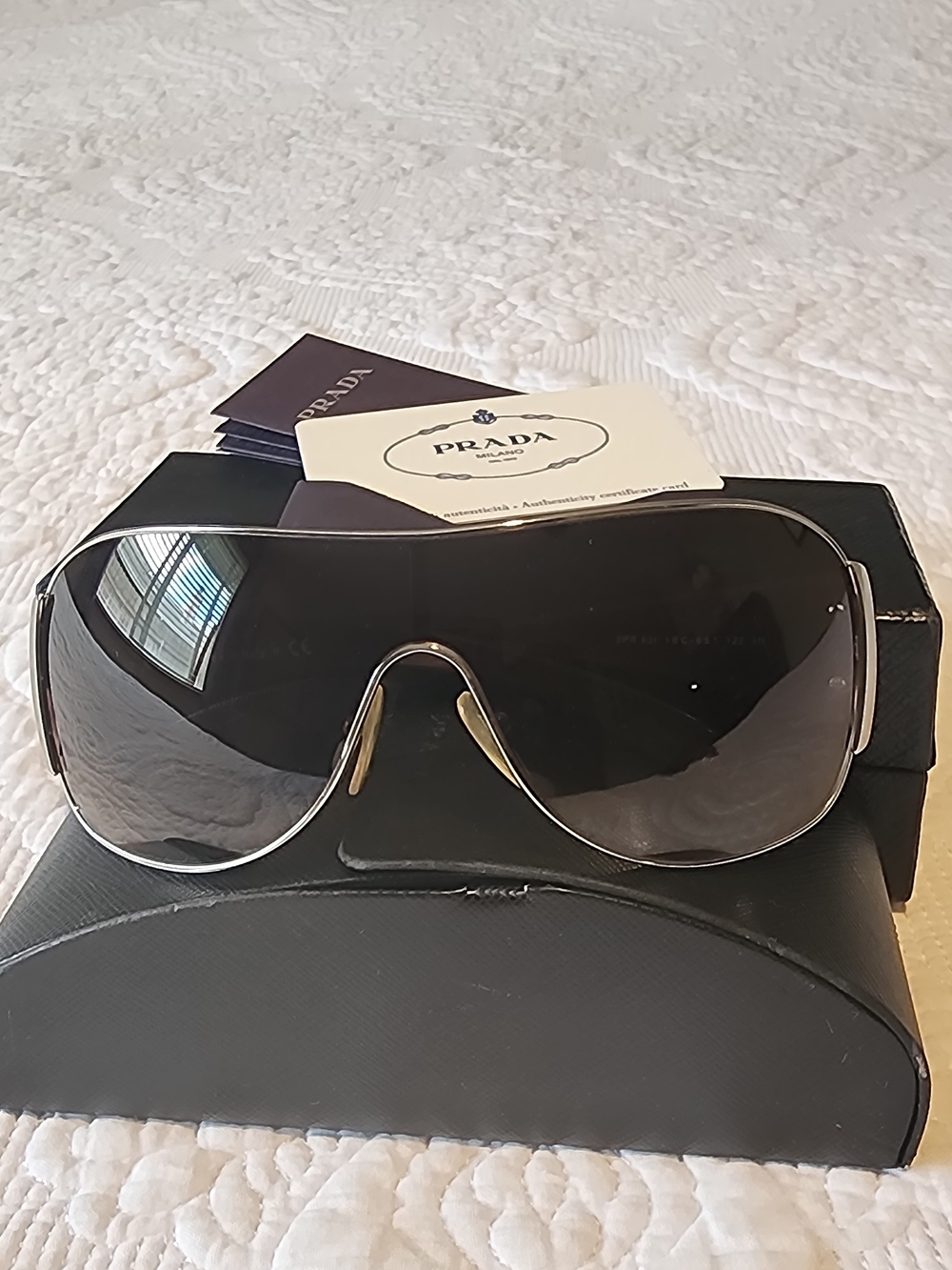 Vintage Prada Oversized Shield Sunglasses in Black - Picture 7 of 14
